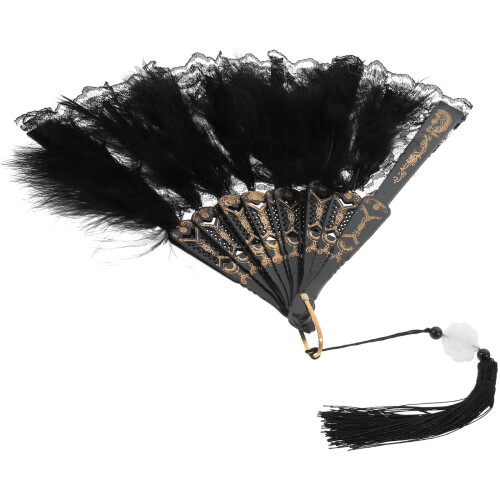 2Pièces Vintage Pliable Main Plumes Noir Pour Spectacle 2