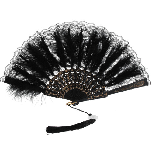 2Pièces Vintage Pliable Main Plumes Noir Pour Spectacle 1