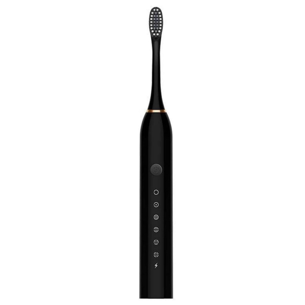 Black Electric Toothbrush Rechargeable Sonic With 6 Modes Ipx7 Waterproof 42000 Vibrations 4 Heads