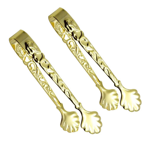 6Pièces Pinces Service Dorées Acier Rose Relief Cuisine
