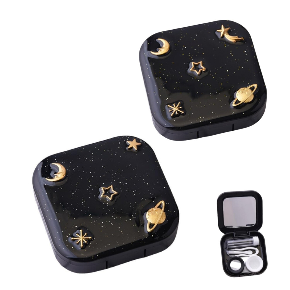 2 Pcs Starry Sky Contact Lens Case with Mirror, Compact Travel Holder, Pressure Resistant Design