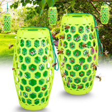Wasp Trap Outdoor Hanging Reusable Hornet and Yellow Jacket Trap NonToxic Visual Lure 2 Pack Green