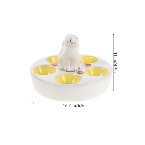 Ceramic Bunny Deviled Egg Platter Multi-Color Easter Egg Holder Tray 1