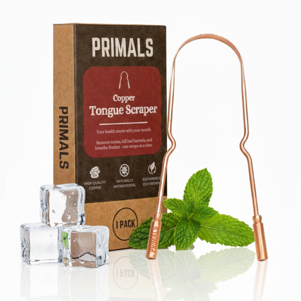 Copper Tongue Scraper 100% Pure Ayurvedic Cleaner for Fresher Breath with Travel Pouch, 1 Count