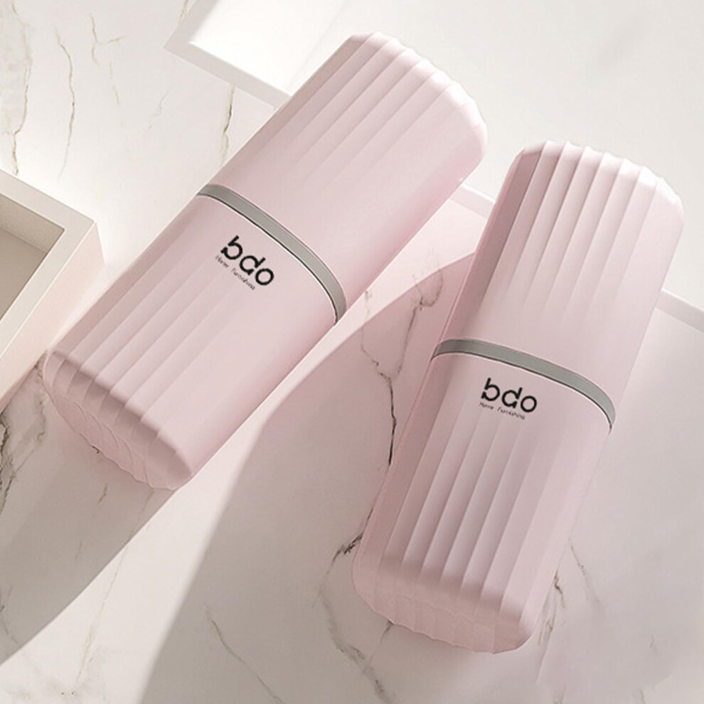 Pink Travel Toothbrush Case With Cup, Leakproof 2 In 1 Holder For Toothpaste, Camping And Business Trip