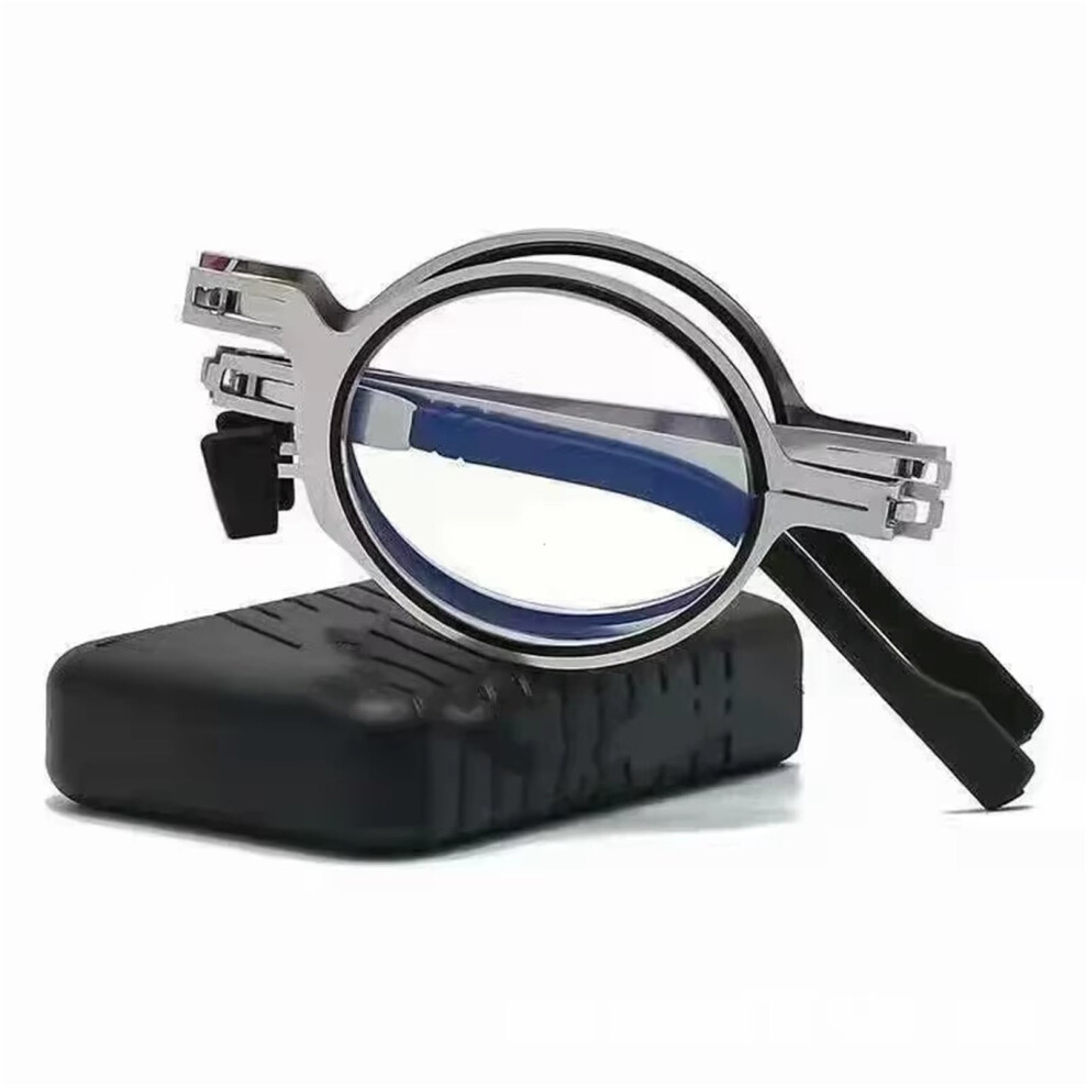 Blue Light Reading Glasses +2.50, Military Grade Steel Folding AntiGlare Compact Eyewear with Case