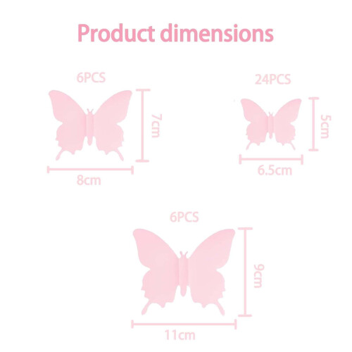 36 Pcs Cute Pink Butterfly Wall Decor Three Sizes, 1
