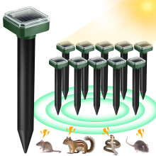 10 Pack Solar Mole Repellent Ultrasonic Gopher Deterrent Spikes for Yard Garden Lawn Protection
