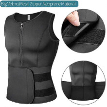 (As show, S) Men Neoprene Sauna Zipper Waist Trainer Corset Vest Belly Trimmer Compression Body Shaper Shirts Slimming Belt Faja Shapewear