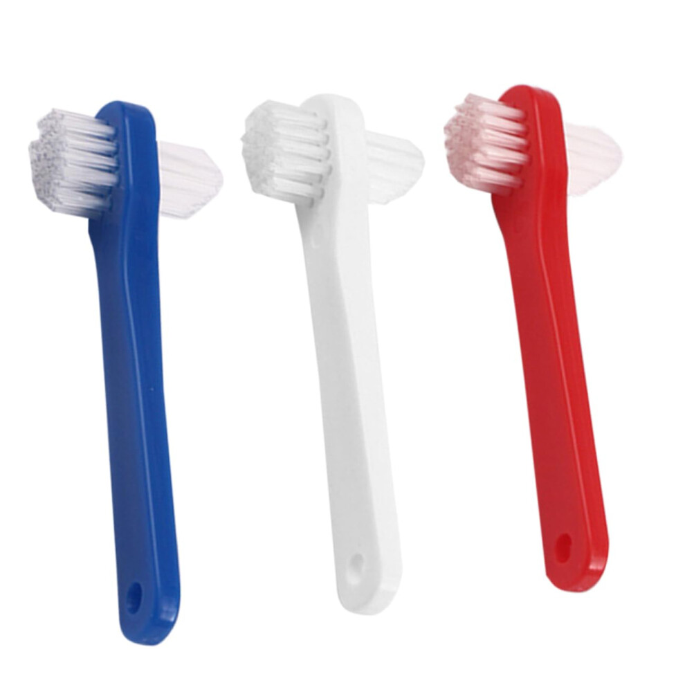 3pcs Denture Toothbrush for Adults Dual Head Soft Bristles Easy Grip Handle for Hard to Reach Areas
