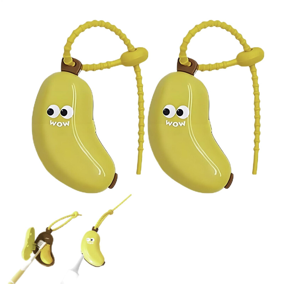 2pcs Banana Toothbrush Cover for Kids, Hygienic Airflow Travel Case, Fits Manual and Electric