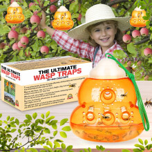 Reusable Outdoor Wasp Trap with LeakProof Bottom, Amber Orange Yellow Jacket Catcher – 1 Pack
