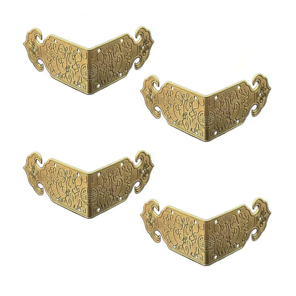 4Pcs Vintage Style Antique Brass Embossing Decorative Corner Protectors Classical Furniture Tables And Chairs Tv Cabinet Corner Braces Guard Bronze Tiazza