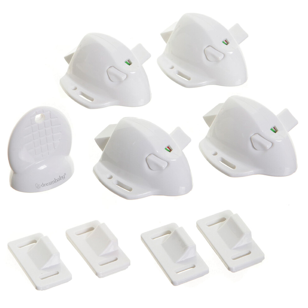 Dreambaby Adhesive Mag Locks - 4 Locks, 1 Key - White 878931008552