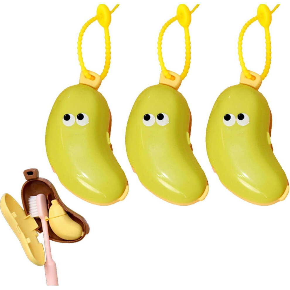 Toothbrush Travel Case Banana Shape 2 in 1 Holder with Hook for Toothpaste Storage Green 3 Pack