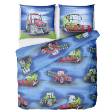LINKHOFF Tractor Bed Linen 135 x 200 cm Boys 2-Piece Combine Harvester and Tractors Bedding Set for Children Tractor Children's Bed Linen Flannelette