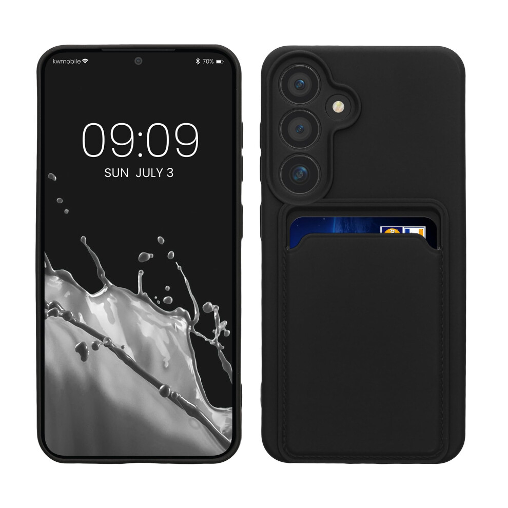 Kwmobile Case Compatible With Samsung Galaxy S25 Case - Tpu Phone Cover With Credit Card Holder - Black 4067668148341