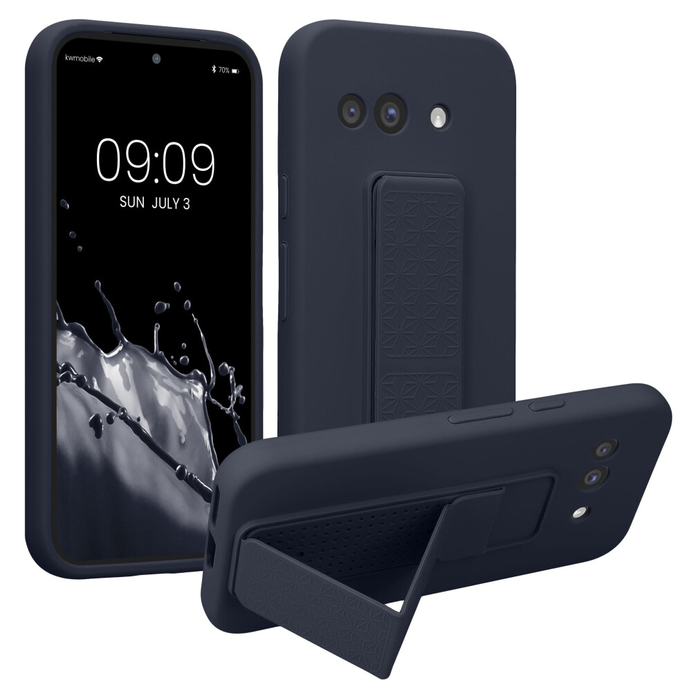 Kwmobile Case Compatible With Google Pixel 9A - Case With Hand Strap And Stand Soft Tpu Silicone Coating - Blueberry 4067668179444