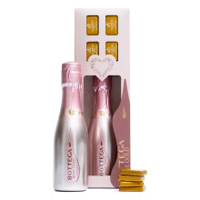 Bottega Rose Brut Sparkling Wine Gift Set - 1x Bottega Rose Gold DOC 200ml, 4x Godiva Belgium Mini Milk Chocolates - Luxury Sparkling Wine Prosecco