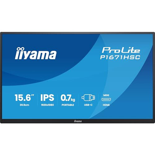 iiyama Monitor PC Portatile - IIYAMA - 16" - Full HD - Pannello IPS - 8ms - Prolite P1671HSC‑B1 1