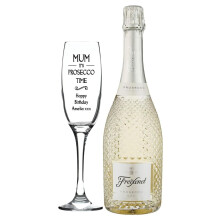 Personalised Engraved Fusion Flute Glass & 75cl Freixenet Prosecco Gift Set - Prosecco Time Design