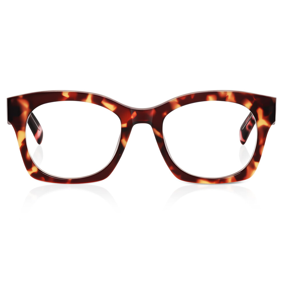 Square Reading Glasses for Women 1.0x Red Tortoise Acetate Frame Clear HD Lenses Elegant Design