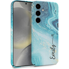 EKAM Personalised Phone Case for Samsung Galaxy S23 Ultra - Fully Printed 3D Marble Design Hard Plastic Bumper Back Cover, Customise Your Own Initial
