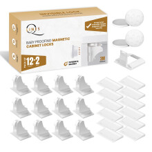 Q Lines? Magnetic Cupboard Locks for Children (12 Locks + 2 Keys) ? Baby Safety Cabinet Locks for Kitchen, Drawers & Cupboards ? Adhesive Childproof