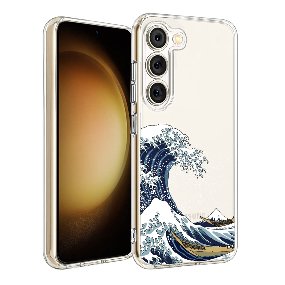 Unov Case Compatible With Galaxy S23 Case Clear With Design Soft Tpu Shock Absorption Slim Embossed Pattern Protective 6.1 Inch (Great Wave) 6974980002580