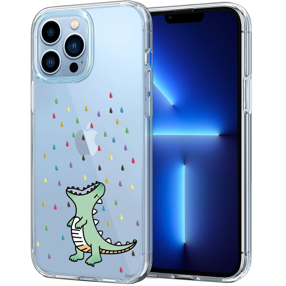 Unov Case Compatible With Iphone 13 Pro Case Clear With Pattern Slim Protective Soft Tpu Bumper Embossed Design 6.1 Inch (Rainbow Dinosaur) 6972595139165