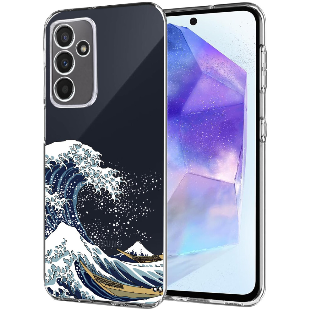 Unov Case Compatible With Galaxy A55 5G Case Clear With Design Soft Tpu Shock Absorption Slim Embossed Pattern Protective 6.6 Inches (Great Wave) 6974980005253