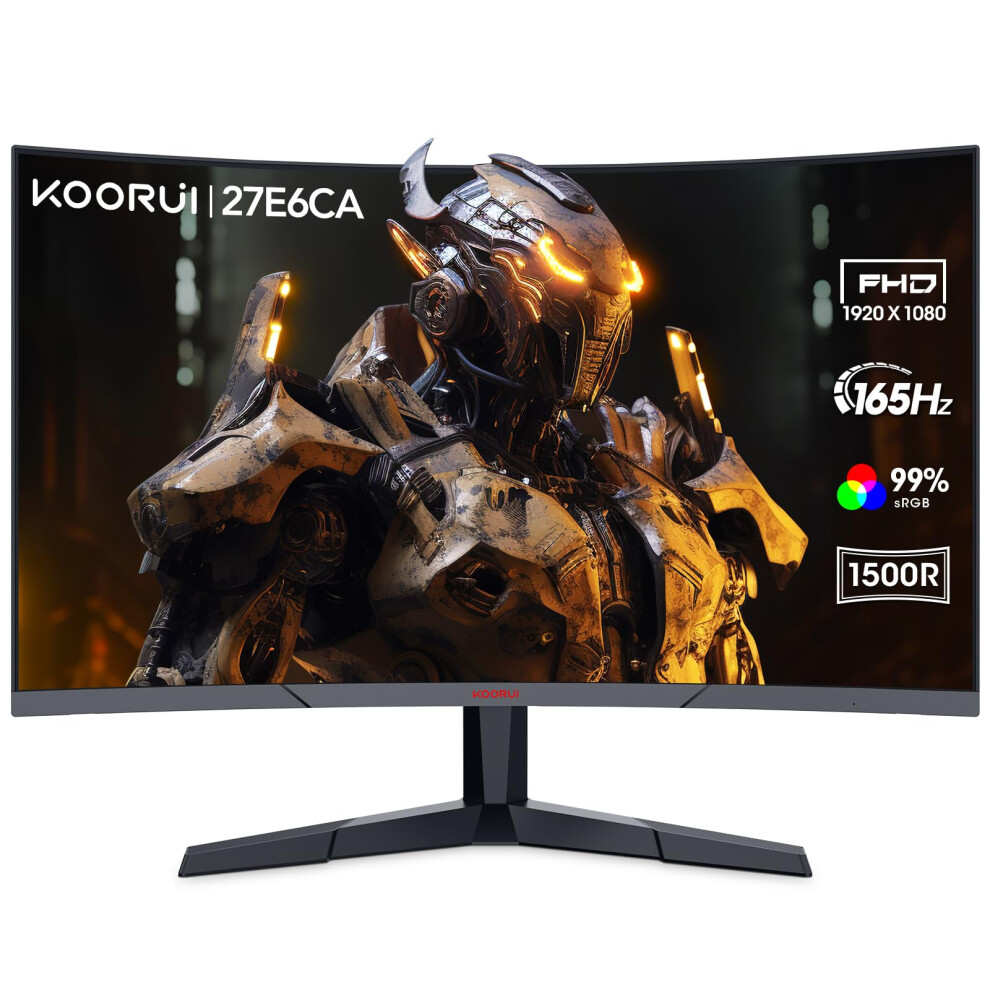 Koorui 27 Inch Gaming Monitor, Fhd 1080P Curved Monitor 165Hz Va 1Ms 1500R Pc Monitors With Adaptive Sync, Hdmi X2 /Dp, Vesa Compatible, Tilt