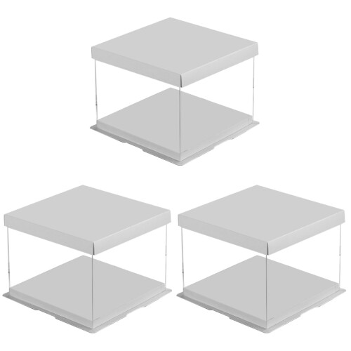 3Pcs Transparent Cake Boxes White Bakery Boxes for Home and Shop 1