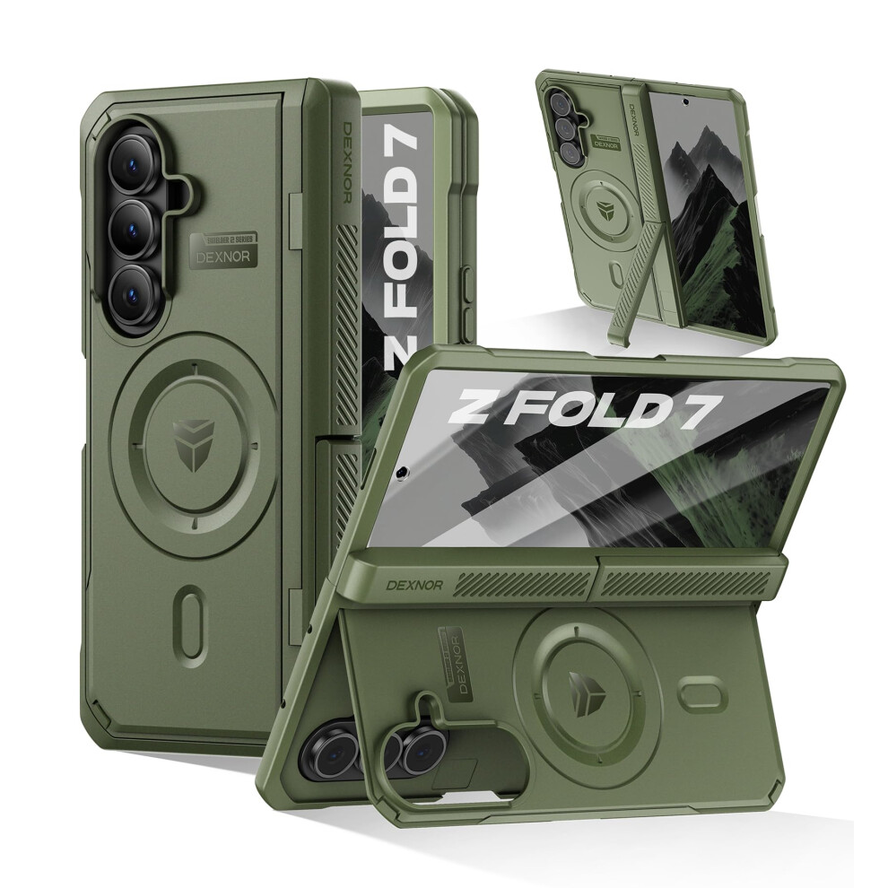 Dexnor Magnetic For Samsung Galaxy Z Fold 7 Case With & Dual Kickstands & Front Screen Protector & Hinge Protection, Compatible With Magsafe, 6977140255697