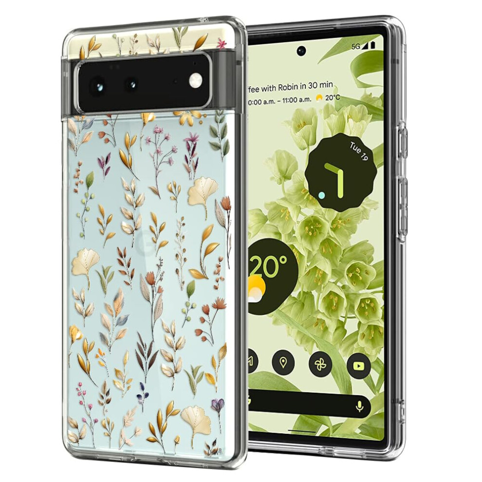 Unov Case Compatible With Pixel 6 Case Clear Transparent Slim Protective Case Soft Tpu Bumper Embossed Pattern Shock Absorption 6.4 Inch ( Golden 6978526290806