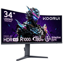 KOORUI 34 Inch Curved Gaming Monitor, WQHD 180Hz, 1MS, HDR400, 1000R Curvature, Height Adjustable,Adaptive Sync, DP HDMI 34E6UC