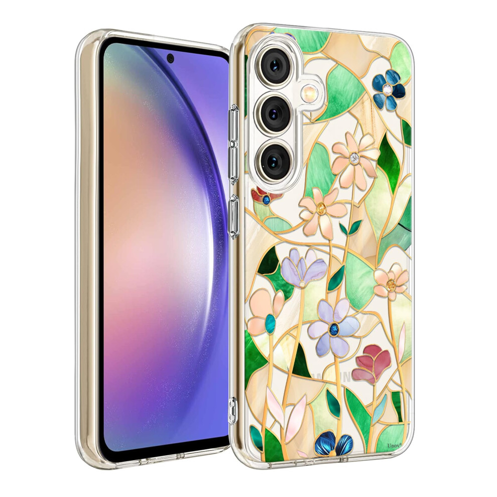 Unov Case Compatible With Galaxy A54 5G Clear With Flower Glass Stained Floral Girly Design Soft Tpu Shock Absorption Slim Embossed Pattern Protective 6978526293128