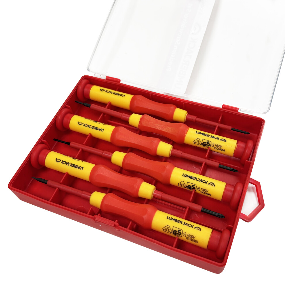 Lumberjack 6Pc Vde Precision Screwdriver Set, Chrome Vanadium Steel, Phillips & Flat Head, For Electrical Work 5060504003803