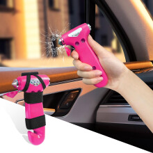 Car Safety Hammer 3in1 Emergency Window Breaker with Seatbelt Cutter for Road Trips Dark Pink