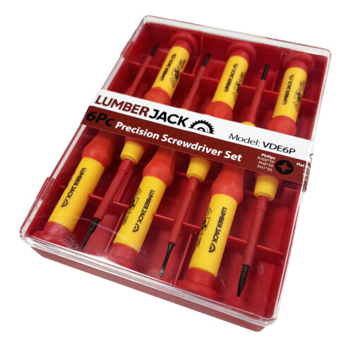 Lumberjack 6pc VDE Precision Screwdriver Set, Chrome Vanadium Steel, Phillips & Flat Head, For Electrical Work 1