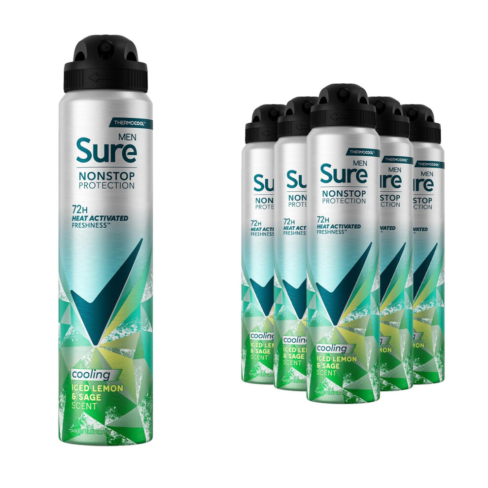 Sure Men's Nonstop Protection Antiperspirant Deo Aerosol Iced Lemon&Sage 250Ml,6Pk