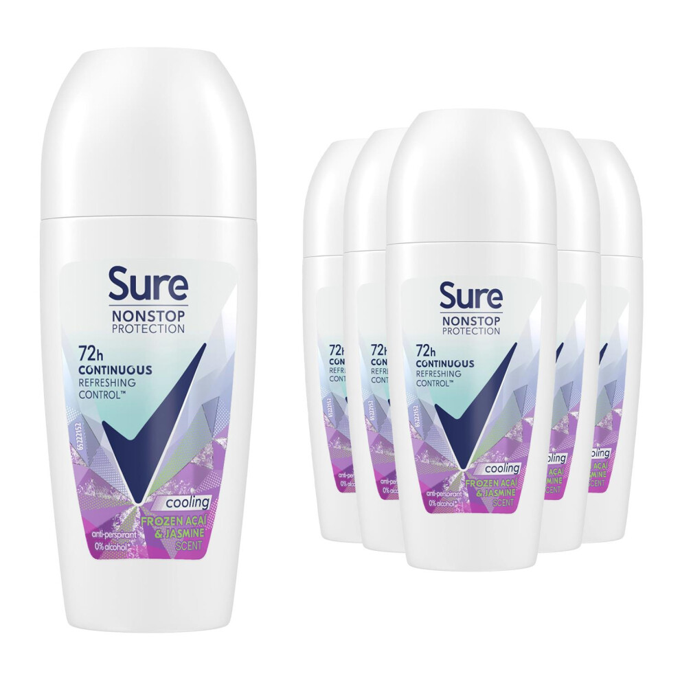 Sure Women's Nonstop Protection Anti-Perspirant Roll On Acai & Jasmine 50Ml, 6Pack