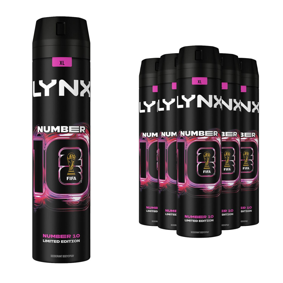 Lynx Number 10 Fifa Aerosol Body Spray Deo Citrus & Watermelon Scent 250Ml, 6 Pk