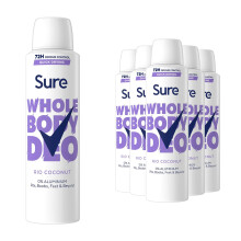Sure Whole Body Deodorant Cream Rio Coconut with 72Hrs Odour Control 150ml, 6Pk