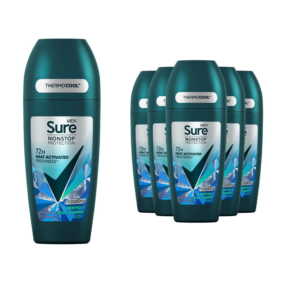 Sure Men Nonstop Protection Antiperspirant Roll On Menthol&Bluelavender 50Ml,6Pk