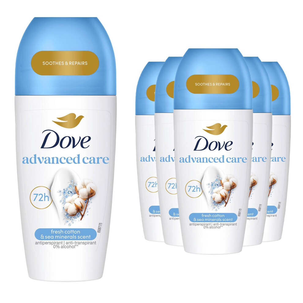 Dove Advanced Care Roll On Anti-Perspirant Fresh Cotton & Sea Minerals 50Ml, 6Pk