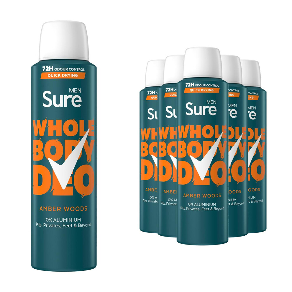 Sure Men Whole Body Woods 72H Odour Protection Deodorant Spray 150Ml, 6Pk Amber