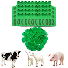100PCS Numbered Livestock Ear Tags 001100 Green Durable Plastic Cattle Tags for Farm Animal Identification