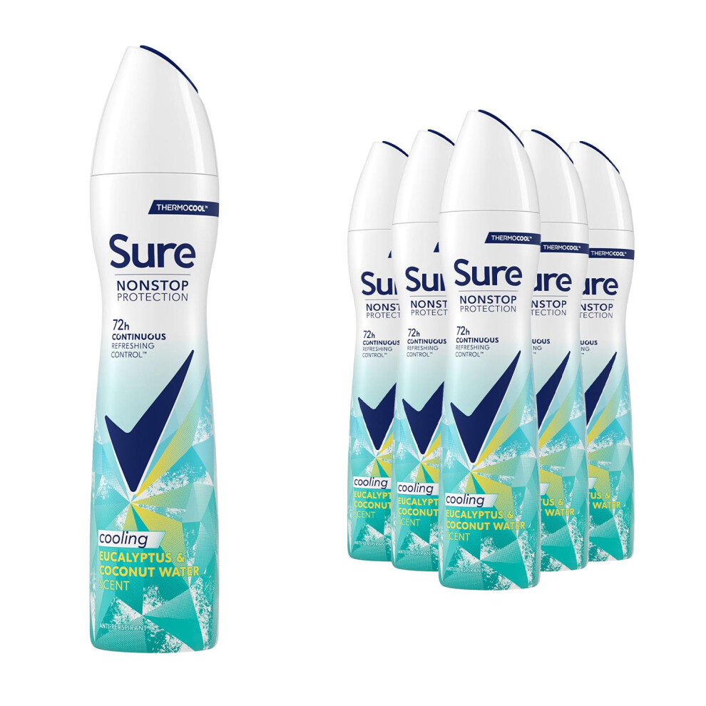 Sure Women Nonstop Protection Eucalyptus & Coconut Antiperspirant Deo 250Ml,6 Pk