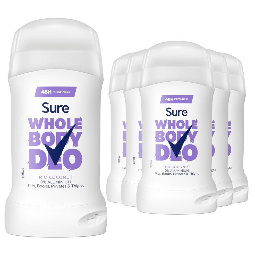 Sure Whole Body Deodorant Stick Rio Coconut With 48Hrs Odour Control 50Ml,6 Pack